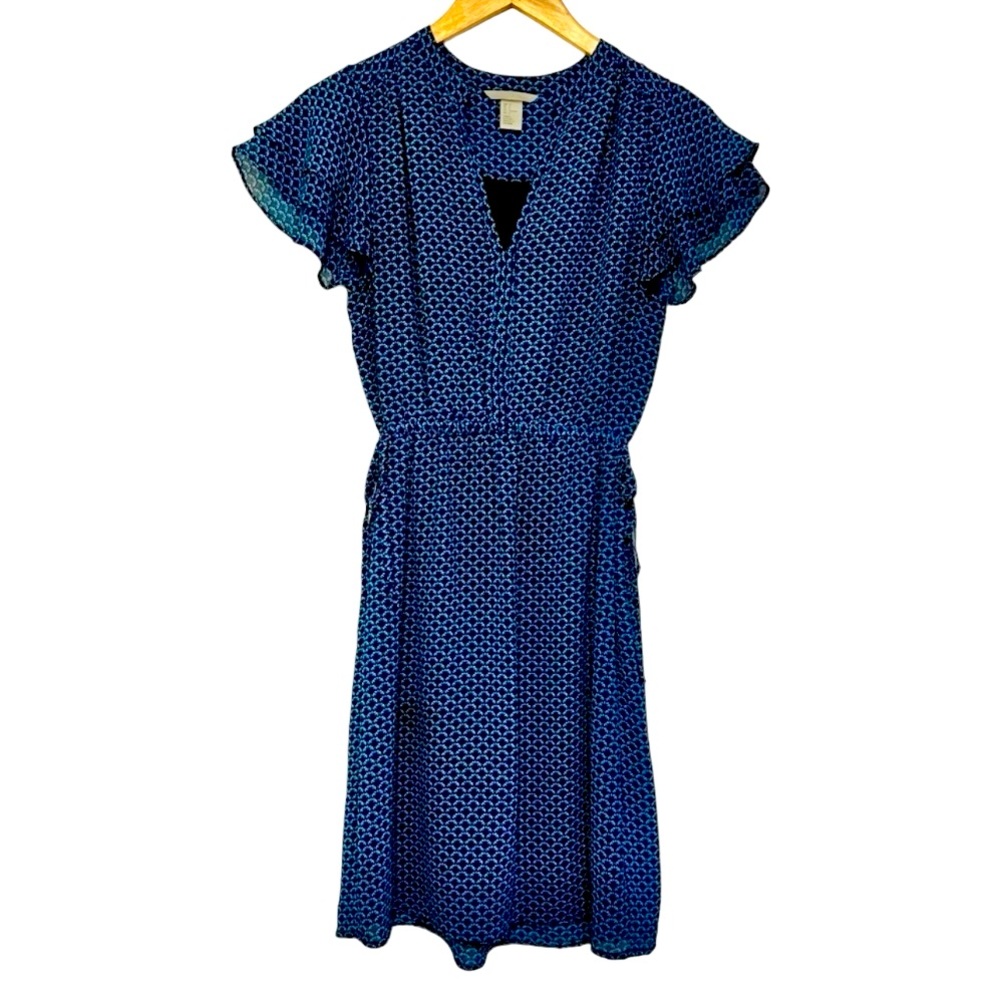 H&M Flutter Sleeve Lightweight Blue Mini Dress, Size 6